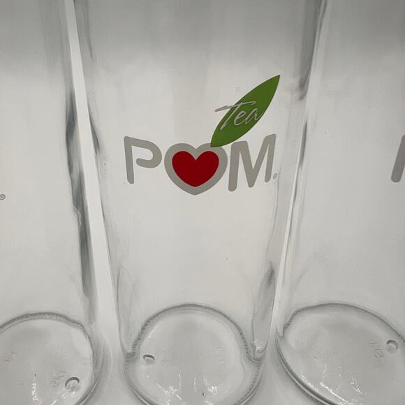 POM Drinking Glasses Set of 4 Clear Tall Logo Leaf Heart 6.5 in Collector - Picture 4 of 10